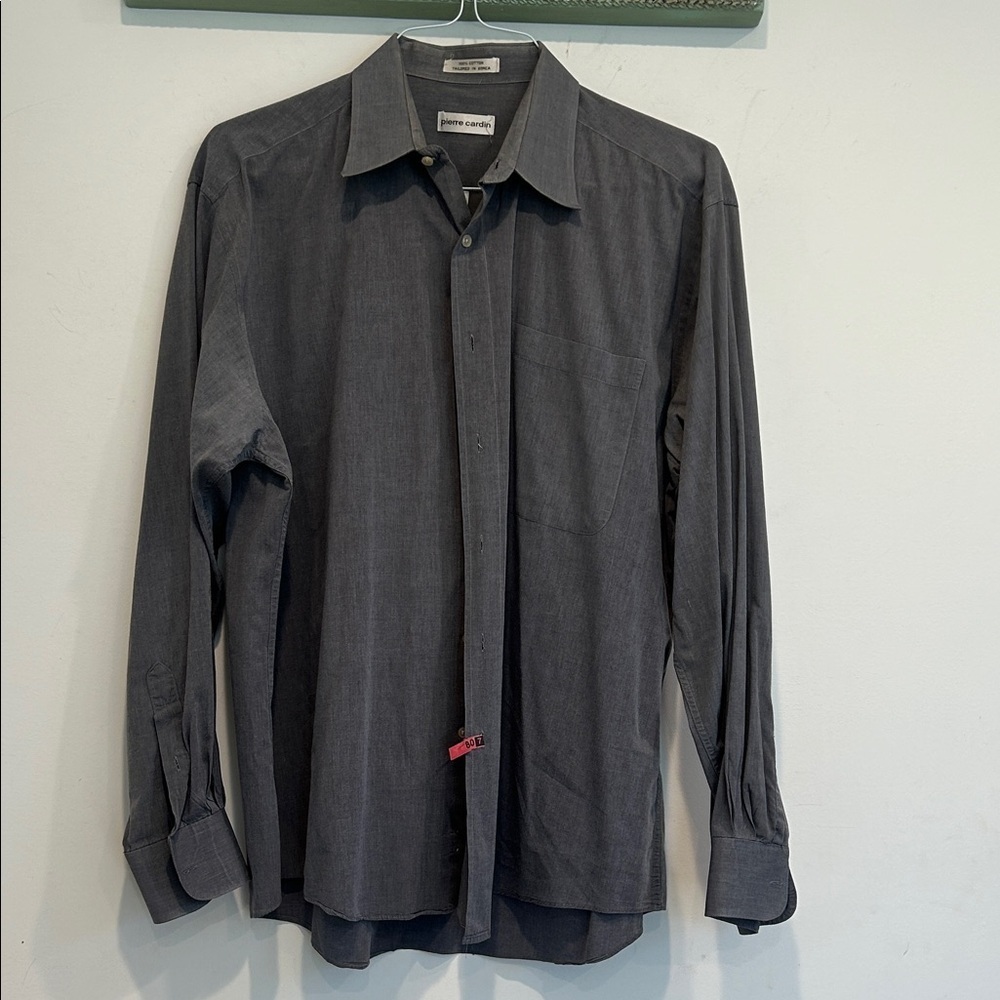 Vintage 70s Men's Pierre Cardin Gray Button-Up long sleeve Shirts 34/35 17 neck